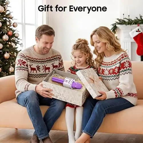 BONAOK Wireless Bluetooth Karaoke Microphone, 3-in-1 Portable Handheld Mic Speaker Machine for All Smartphones, for Girls Boys Kids Adults All Age Q37(Light Purple) - 5