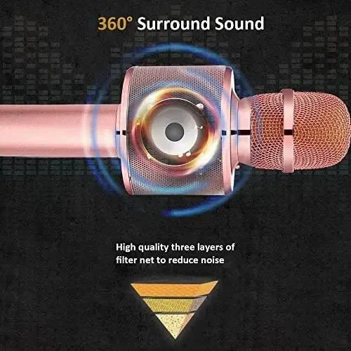 BONAOK Wireless Bluetooth Karaoke Microphone, 3-in-1 Portable Handheld Mic Speaker Machine for All Smartphones,Gifts to Girls, Boys Kids Adults All Age Q37(Champagne) - 3
