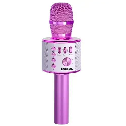 BONAOK Wireless Bluetooth Karaoke Microphone, Portable Toy Microphone for Singing, Gifts to Girls Boys Kids Adults All Age Q37（Bright Purple） 
