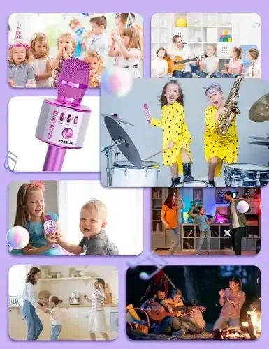 BONAOK Wireless Bluetooth Karaoke Microphone, Portable Toy Microphone for Singing, Gifts to Girls Boys Kids Adults All Age Q37（Bright Purple） - 6