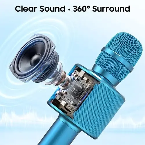 BONAOK Wireless Bluetooth Karaoke Microphone,3-in-1 Portable Handheld Karaoke Mic Speaker Machine Birthday Home Party for PC or All Smartphone (Q37 Blue) - 2
