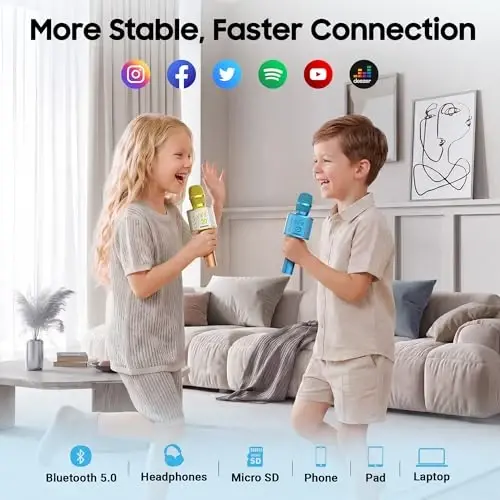 BONAOK Wireless Bluetooth Karaoke Microphone,3-in-1 Portable Handheld Karaoke Mic Speaker Machine Birthday Home Party for PC or All Smartphone (Q37 Blue) - 3