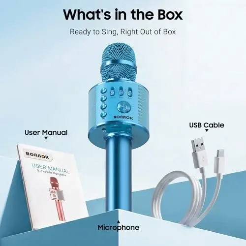 BONAOK Wireless Bluetooth Karaoke Microphone,3-in-1 Portable Handheld Karaoke Mic Speaker Machine Birthday Home Party for PC or All Smartphone (Q37 Blue) - 6