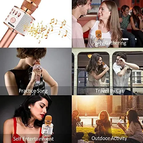 BONAOK Wireless Bluetooth Karaoke Microphone,3-in-1 Portable Handheld Karaoke Mic Speaker Machine Home Party Birthday for All Smartphones PC(Q37 Rose Gold) - 4