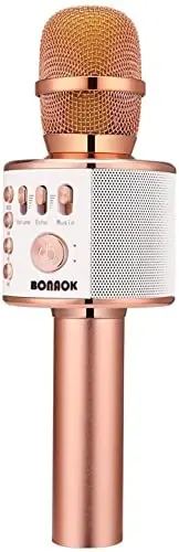 BONAOK Wireless Bluetooth Karaoke Microphone,3-in-1 Portable Handheld Karaoke Mic Speaker Machine Home Party Birthday for All Smartphones PC(Q37 Rose Gold) 