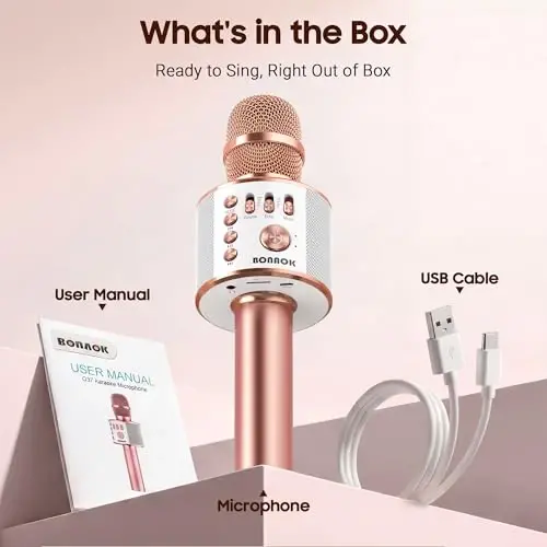 BONAOK Wireless Bluetooth Karaoke Microphone,3-in-1 Portable Handheld Karaoke Mic Speaker Machine Home Party Birthday for All Smartphones PC(Q37 Rose Gold) - 6