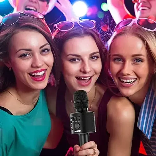 BONAOK Wireless Bluetooth Karaoke Microphone,3-in-1 Portable Handheld Karaoke Mic Speaker Machine Home Party Birthday for All Smartphones Q37 (Black) - 4