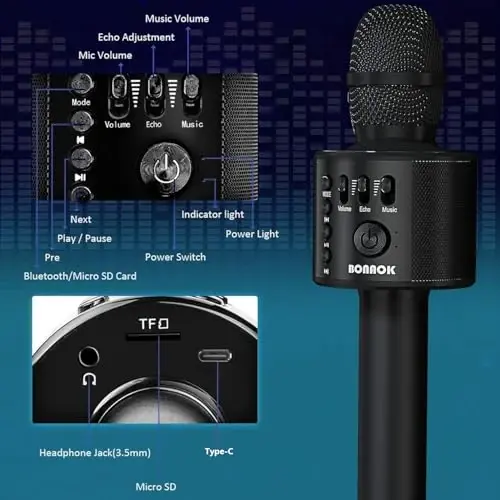 BONAOK Wireless Bluetooth Karaoke Microphone,3-in-1 Portable Handheld Karaoke Mic Speaker Machine Home Party Birthday for All Smartphones Q37 (Black) - 5