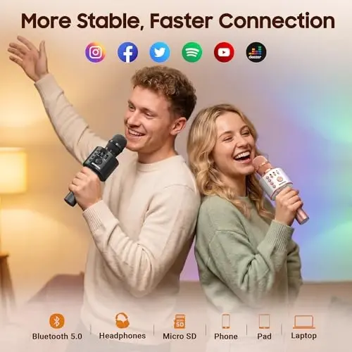 BONAOK Wireless Bluetooth Karaoke Microphone,3-in-1 Portable Handheld Karaoke Mic Speaker Machine Home Party Birthday for All Smartphones Q37 (Black) - BONAOK (1)