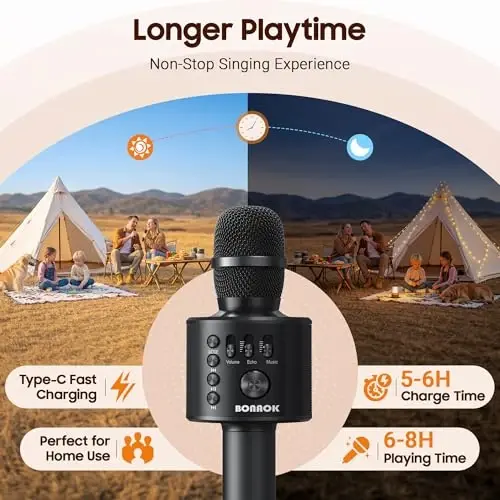 BONAOK Wireless Bluetooth Karaoke Microphone,3-in-1 Portable Handheld Karaoke Mic Speaker Machine Home Party Birthday for All Smartphones Q37 (Black) - 3