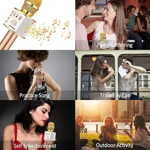 BONAOK Wireless Bluetooth Karaoke Microphone,3-in-1 Portable Handheld Karaoke Mic Speaker Machine Home Party Birthday for All Smartphones (Q37 Gold) - 6