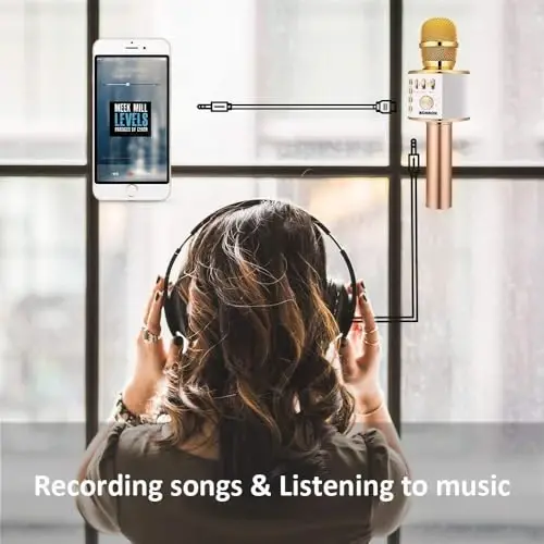 BONAOK Wireless Bluetooth Karaoke Microphone,3-in-1 Portable Handheld Karaoke Mic Speaker Machine Home Party Birthday for All Smartphones (Q37 Gold) - 5