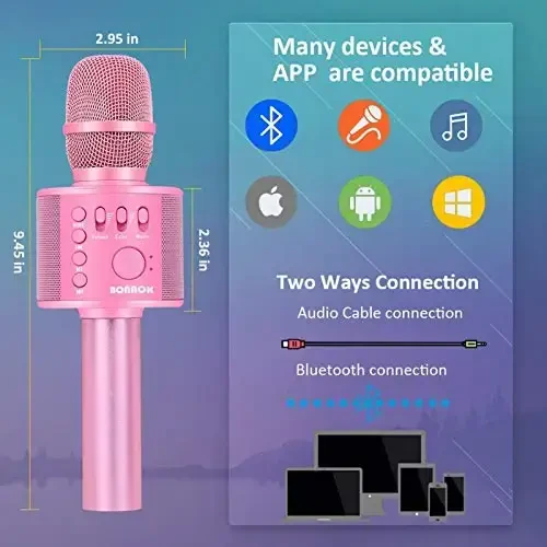 BONAOK Wireless Bluetooth Karaoke Microphone,3-in-1 Portable Handheld Karaoke Mic Speaker Machine Home Party Birthday for All Smartphones Q37 (P-Ink) - 3