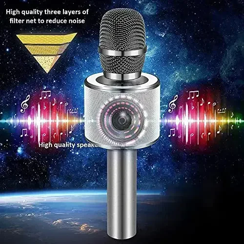 BONAOK Wireless Bluetooth Karaoke Microphone,3-in-1 Portable Handheld Karaoke Mic Speaker Machine Home Party Birthday for All Smartphones Q37 (Space Gray) - 3