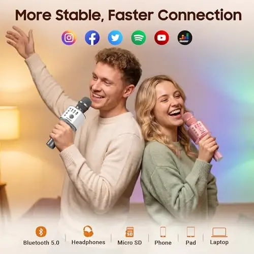 BONAOK Wireless Bluetooth Karaoke Microphone,3-in-1 Portable Handheld Karaoke Mic Speaker Machine Home Party Birthday for All Smartphones Q37 (Space Gray) - 2