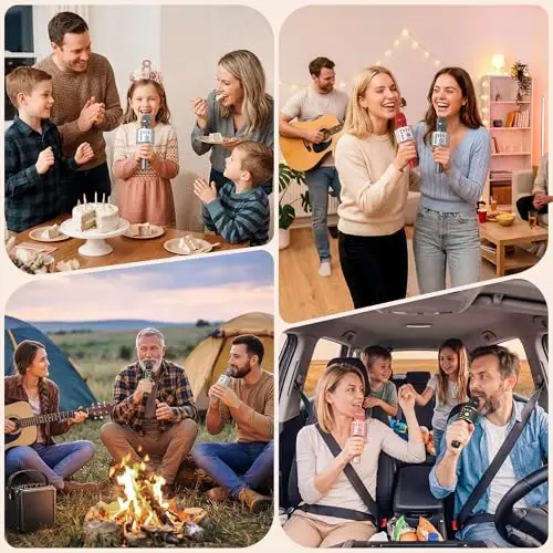 BONAOK Wireless Bluetooth Karaoke Microphone,3-in-1 Portable Handheld Karaoke Mic Speaker Machine Home Party Birthday for All Smartphones Q37 (Space Gray) - 5