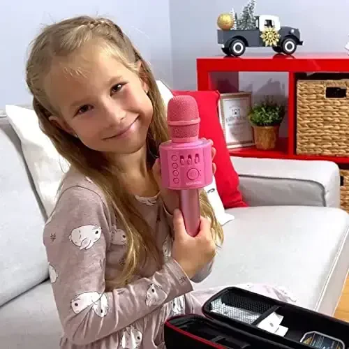 BONAOK Wireless Bluetooth Karaoke Mikrofon, 3-in-1 Portativ Qo'lda Karaoke Mikrofon Dinamik Mashinasi Uy Partiyasi Barcha Smartfonlar uchun Tug'ilgan kun Q37 (P-Ink) - BONAOK (1)