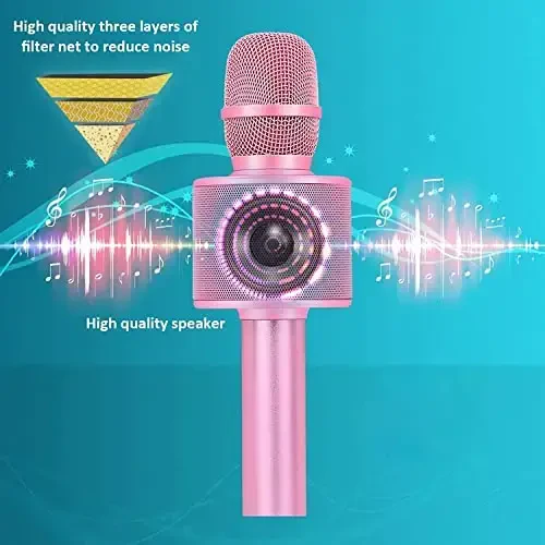 BONAOK Wireless Bluetooth Karaoke Mikrofon, 3-in-1 Portativ Qo'lda Karaoke Mikrofon Dinamik Mashinasi Uy Partiyasi Barcha Smartfonlar uchun Tug'ilgan kun Q37 (P-Ink) - 4