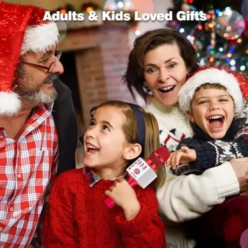 BONAOK Wireless Bluetooth Karaoke Mikrofon, 3-in-1 Portativ Qo'lda Mikrofon Karnay Mashinasi Tug'ilgan Kun Uy Partiyasi Kompyuter yoki Barcha Smartfonlar uchun (Q37 Red) - 2