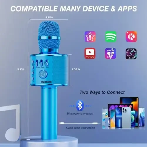 BONAOK Wireless Bluetooth Karaoke mikrofon, 3'ü 1 da ko'chma qo'lda karaoke mikrofon karnay mashinasi tug'ilgan kun uy partiyasi kompyuter yoki barcha smartfonlar uchun (Q37 ko'k) - 3