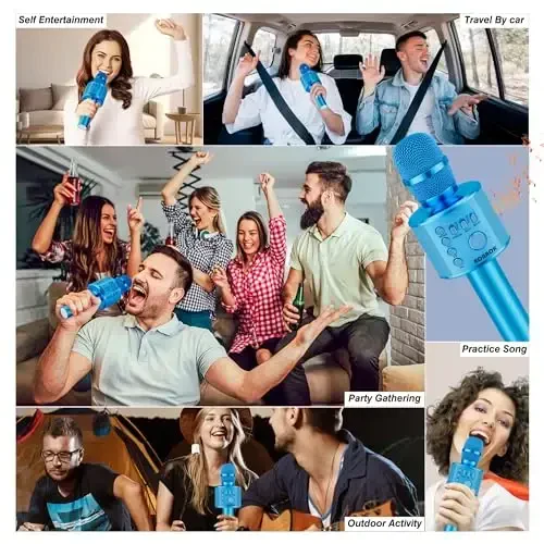 BONAOK Wireless Bluetooth Karaoke mikrofon, 3'ü 1 da ko'chma qo'lda karaoke mikrofon karnay mashinasi tug'ilgan kun uy partiyasi kompyuter yoki barcha smartfonlar uchun (Q37 ko'k) - 6