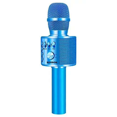 BONAOK Wireless Bluetooth Karaoke mikrofon, 3'ü 1 da ko'chma qo'lda karaoke mikrofon karnay mashinasi tug'ilgan kun uy partiyasi kompyuter yoki barcha smartfonlar uchun (Q37 ko'k) - BONAOK