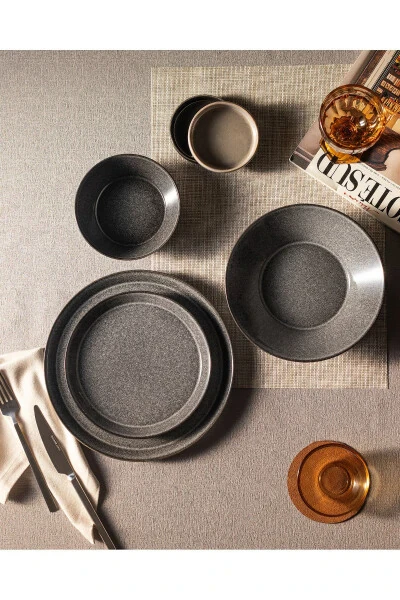 Bondy 6 Kişilik 24 Parça Yemek Takımı - Koyu Gri-KOYU GRİ - MADAME COCO