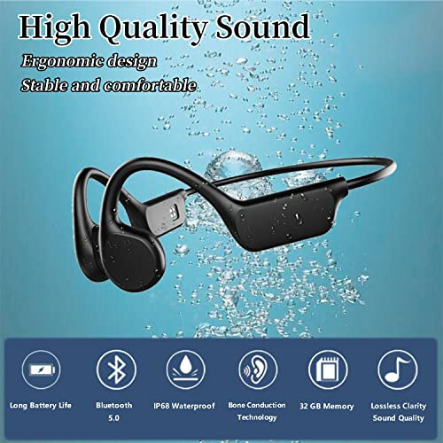 Bone Conduction Headphones - IPX8 Waterproof Swimming Headphones with Built-in MP3 Player 32G Memory, Bluetooth 5.3 Open Ear Headset, Suitable for Swimming, Running, Cycling and More Activities - 2