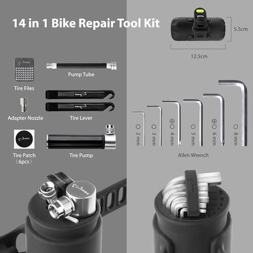 BONE Portable Bike Repair Capsule, 14-in-1 Bicycle Repair Tool Kit, Mountain/Road Bike maintenance with Tire Pump & Wrench Tool Kit, Bike Accessories for Cycling, Emergency Bike Repair Bag - 2