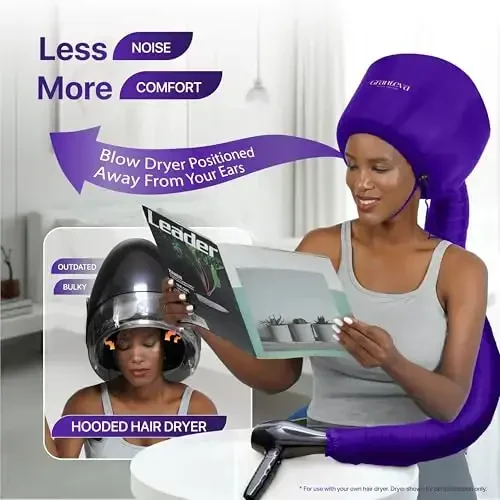 Bonnet Hair Dryer AttacModazoneent w/A Headband Integrated That Reduces Heat Around Ears & Neck - Diffuser Cap for Hair Dryer Curly Hair, Speeds Up Drying Time, Deep Conditioning at Home - Large (Purple) - 6