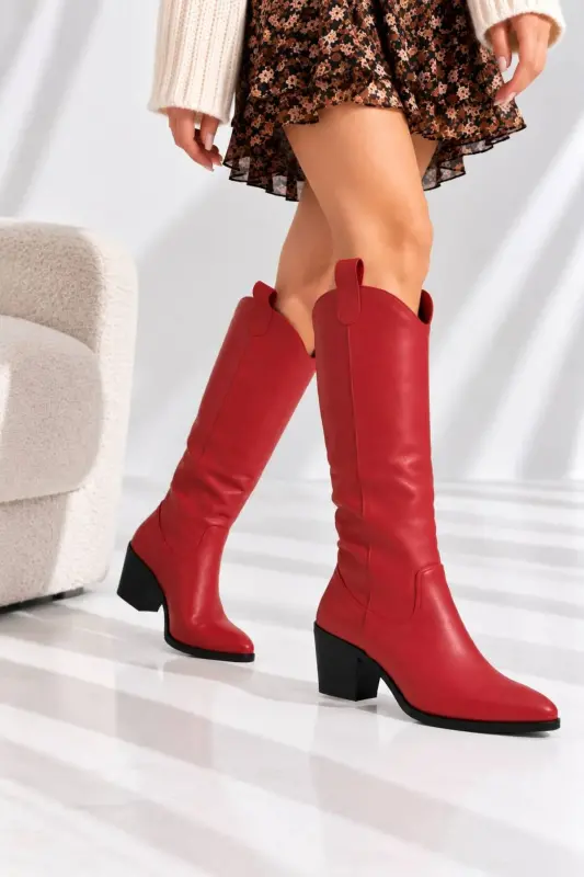 Bonvex Western Kadın Kowboy Çizme-Kırmızı - Kırmızı - 3