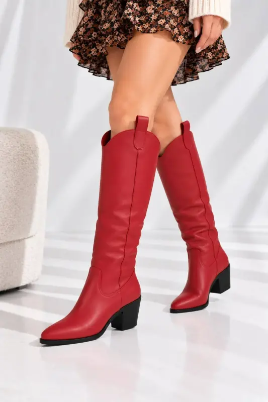 Bonvex Western Kadın Kowboy Çizme-Kırmızı - Kırmızı - 7