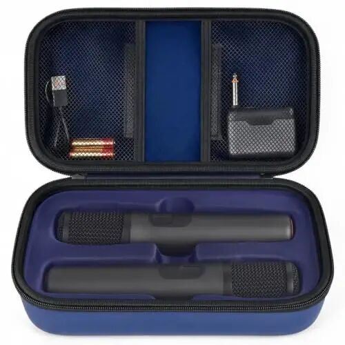 Boobowl Bluetooth Microphone Wireless Case | 2X Digital Microphones Holder Organizer, Portable Mic Box for Rechargeable Battery, Receivers, Adapter (Bag Only)- Dark Blue - Boobowl