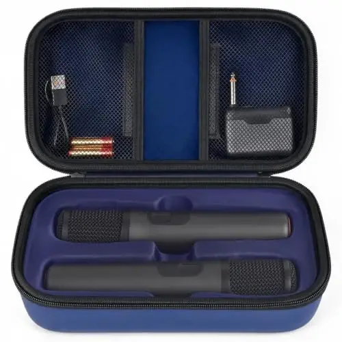 Boobowl Bluetooth Microphone Wireless Case | 2X Digital Microphones Holder Organizer, Portable Mic Box for Rechargeable Battery, Receivers, Adapter (Bag Only)- Dark Blue - 1