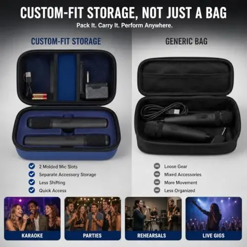 Boobowl Bluetooth Microphone Wireless Case | 2X Digital Microphones Holder Organizer, Portable Mic Box for Rechargeable Battery, Receivers, Adapter (Bag Only)- Dark Blue - 3