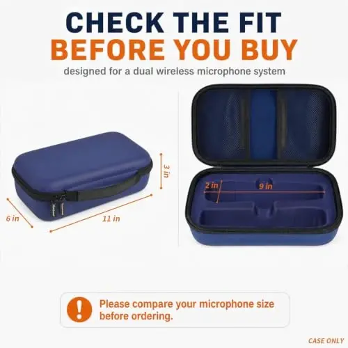 Boobowl Bluetooth Microphone Wireless Case | 2X Digital Microphones Holder Organizer, Portable Mic Box for Rechargeable Battery, Receivers, Adapter (Bag Only)- Dark Blue - 4