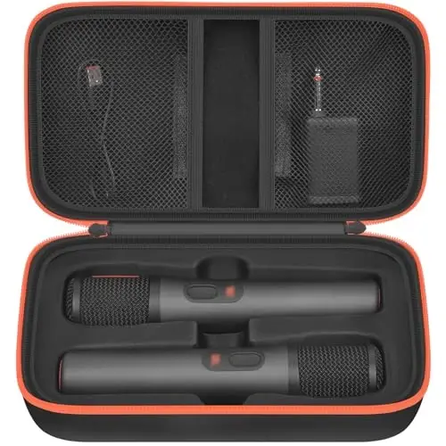 Boobowl Bluetooth Microphone Wireless Case Compatible with JBL PartyBox Wireless Mic - 2X Digital Microphones, Portable Wireless Mic Box for Rechargeable Battery, Receivers, Adapter (Bag Only)-Black - 1