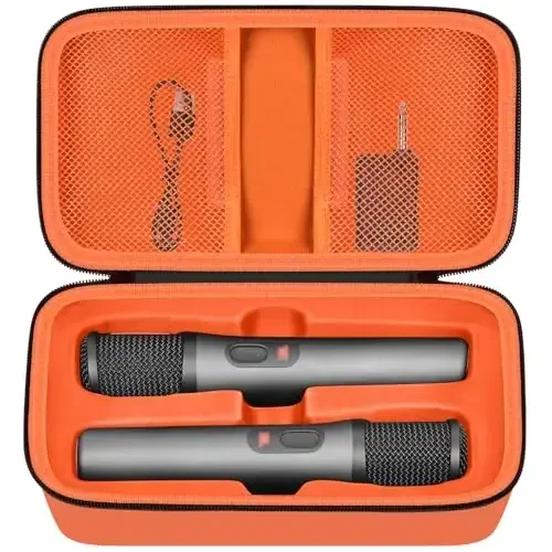 Boobowl Bluetooth Microphone Wireless Case Digital Microphones, Portable Wireless Mic Box for Rechargeable Battery, Receivers, Adapter (Bag Only)-Orange - 1