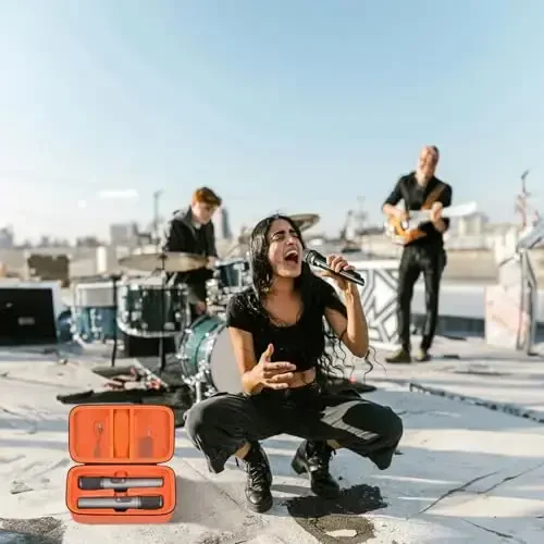 Boobowl Bluetooth Microphone Wireless Case Digital Microphones, Portable Wireless Mic Box for Rechargeable Battery, Receivers, Adapter (Bag Only)-Orange - 6