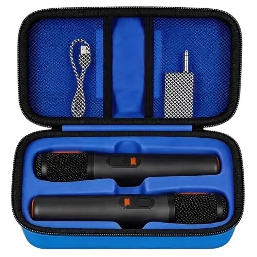Boobowl Bluetooth Microphone Wireless Case for JBL PartyBox Wireless Mic | 2X Digital Microphones Holder Organizer, Portable Mic Box for Rechargeable Battery, Receivers, Adapter (Bag Only)-Blue - Boobowl