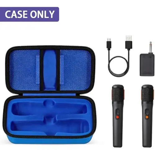 Boobowl Bluetooth Microphone Wireless Case for JBL PartyBox Wireless Mic | 2X Digital Microphones Holder Organizer, Portable Mic Box for Rechargeable Battery, Receivers, Adapter (Bag Only)-Blue - 2
