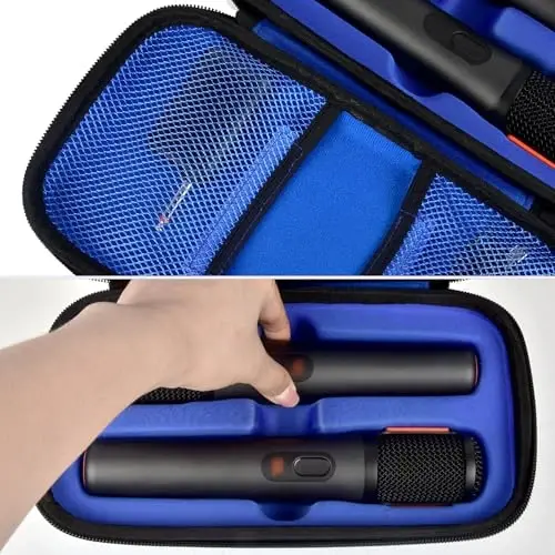 Boobowl Bluetooth Microphone Wireless Case for JBL PartyBox Wireless Mic | 2X Digital Microphones Holder Organizer, Portable Mic Box for Rechargeable Battery, Receivers, Adapter (Bag Only)-Blue - 3