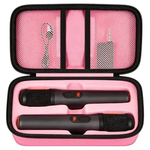 Boobowl Bluetooth Microphone Wireless Case for JBL PartyBox Wireless Mic | 2X Digital Microphones Holder Organizer, Portable Mic Box for Rechargeable Battery, Receivers, Adapter (Bag Only) - Pink - 1