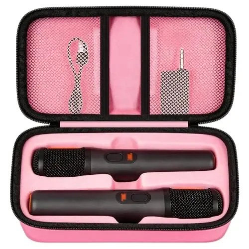 Boobowl Bluetooth Microphone Wireless Case for JBL PartyBox Wireless Mic | 2X Digital Microphones Holder Organizer, Portable Mic Box for Rechargeable Battery, Receivers, Adapter (Bag Only) - Pink - 1