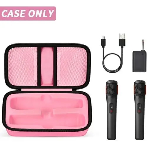 Boobowl Bluetooth Microphone Wireless Case for JBL PartyBox Wireless Mic | 2X Digital Microphones Holder Organizer, Portable Mic Box for Rechargeable Battery, Receivers, Adapter (Bag Only) - Pink - 2