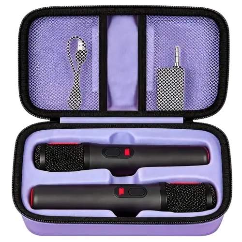 Boobowl Bluetooth Microphone Wireless Case for JBL PartyBox Wireless Mic | 2X Digital Microphones Holder Organizer, Portable Mic Box for Rechargeable Battery, Receivers, Adapter (Bag Only) - Purple - 1