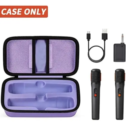 Boobowl Bluetooth Microphone Wireless Case for JBL PartyBox Wireless Mic | 2X Digital Microphones Holder Organizer, Portable Mic Box for Rechargeable Battery, Receivers, Adapter (Bag Only) - Purple - 2