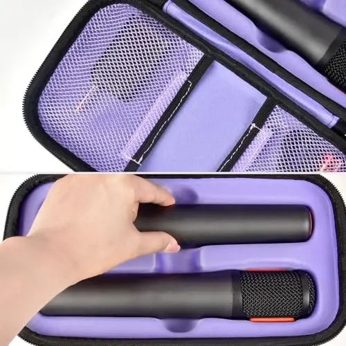 Boobowl Bluetooth Microphone Wireless Case for JBL PartyBox Wireless Mic | 2X Digital Microphones Holder Organizer, Portable Mic Box for Rechargeable Battery, Receivers, Adapter (Bag Only) - Purple - 3