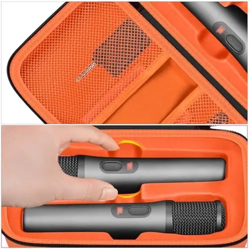 Boobowl Bluetooth mikrofon simsiz qutisi raqamli mikrofonlar, qayta zaryadlanuvchi batareya uchun portativ simsiz mikrofon qutisi, qabul qilgichlar, adapter (faqat sumka) - apelsin - 3