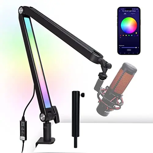 Boom Arm RGB yoritgichi bilan - HyperX QuadCast, Blue Yeti, Shure SM7B, Rode va ko'pchilik o'yin mikrofonlari uchun mikrofon ushlagichi, balandligi sozlanishi mikrofon ushlagichi Mikrofon ushlagichi, ko'pchilik USB mikrofonlari uchun stol mikrofon stendi SUNMON tomonidan 